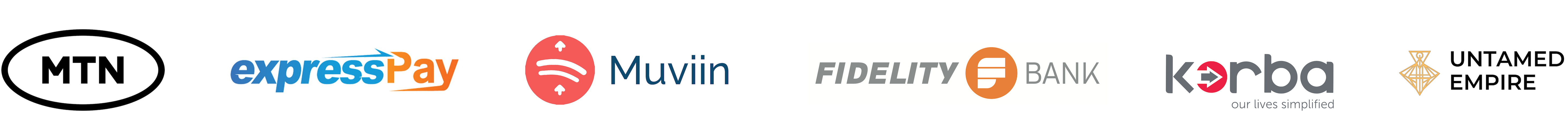 Partner logos including MTN MoMo, ExpressPay, Korba, and other platforms