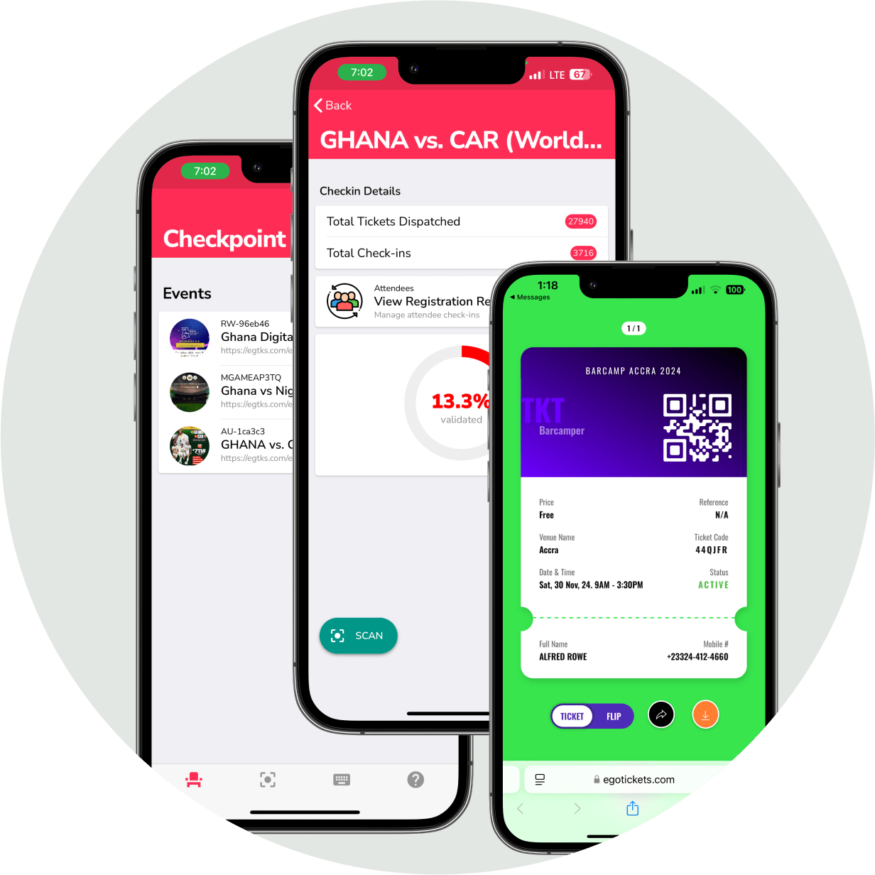 Checkpoint mobile app interface showing ticket scanning and validation features