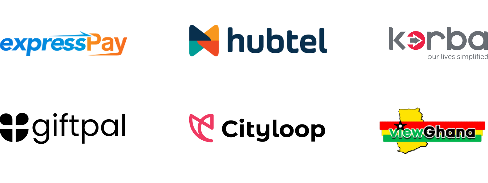 ExpressPay, Hubtel, Korba, Giftpal, Cityloop, ViewGhana